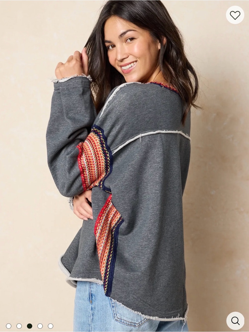 NATURAL LIFE Gray Sweatshirt with Red Multicolor Trim - Picture 2 of 7